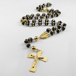 NK4379 Cross Buddha Bead Necklace Stainless Steel Rosary Necklace Middle East Silicone Titanium Steel Chain Rosary Necklace