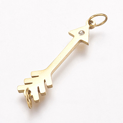 Golden 316 Surgical Stainless Steel Links connectors, with Rhinestone, Arrow, Golden, 26.5x7x1.5mm, Hole: 3.5mm