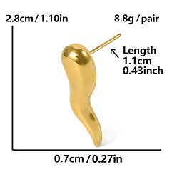 Настоящее золото 18K Чили 304 серьги-гвоздики из нержавеющей стали, реальный 18 k позолоченный, 28x7 мм