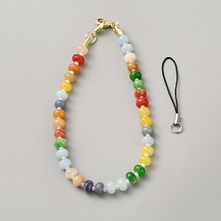 Coloré Bracelets de téléphone portable en jade blanc teint, avec les accessoires en alliage, rondelle, 318mm