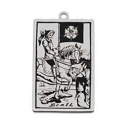 Stainless Steel Color Stainless Steel Pendants, Rectangle with Tarot Pattern, Stainless Steel Color, Death XIII, 40x24mm