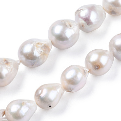 Seashell Color Natural Baroque Pearl Keshi Pearl Beads Strands, Cultured Freshwater Pearl, Teardrop, Seashell Color, 12~18.5x12~15.5x12~15.5mm, Hole: 0.7mm, about 25~26pcs/strand, 14.96 inch(38cm)