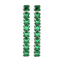 Средний Морско-зеленый Латунные микро проложить серьги стержня кубического циркония, прямоугольные, платина, средний морской зеленый, 35x5 мм