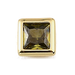 Dark Olive Green Brass Pave Cubic Zirconia Cabochons, Square, Faceted, Pointed Back, Rack Plating, Long-Lasting Plated, Cadmium Free & Lead Free, Real 18K Gold Plated, Dark Olive Green, 5.5x5.5x3mm