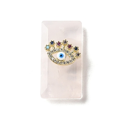 Розовый Кварц Ограненные подвески из натурального розового кварца, прямоугольные подвески с латунным микропаве из разноцветных кубических цирконий и эмалевым глазом, золотые, 25.5x13.5x6 мм, отверстие : 1 мм