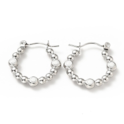 Белый 304 круглые серьги-кольца из нержавеющей стали с эмалью для женщин, цвет нержавеющей стали, белые, 20.5x20x3 мм, штифты : 0.8 мм