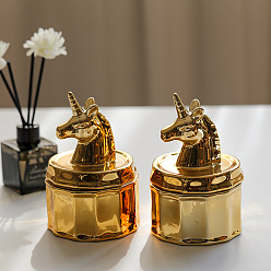 Gold Unicorn Ceramic Empty Scented Candle Cups, Tealight Candle Holders, Aromatheraphy Candlestick for Home Office Table Centerpiece, Gold, 8x13.8cm