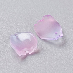Lilac Glass Charms, Dyed & Heated, Frosted, Petal, Lilac, 13x11x4mm, Hole: 1mm