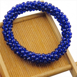 Royal Blue Crystal Glass Beaded Stretch Bracelets, Womens Fashion Handmade Jewelry, Royal Blue, Inner Diameter: 2-3/8 inch(6cm)