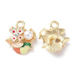 Colorful Alloy Enamel Pendants, with Rhinestone and ABS Plastic Imitation Pearl, Golden, Cadmium Free & Lead Free & Nickel Free, Bird Charm, Colorful, 17x15x6mm, Hole: 2mm