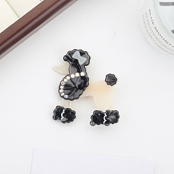 Black Cute Poodle Cellulose Acetate Alligator Hair Clips, with Rhinestone, Hair Accessories for Girls, Black, 57x54x17mm