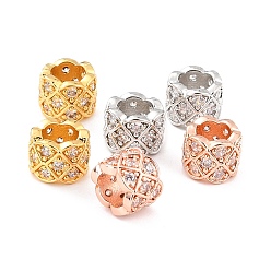 Mixed Color Brass Micro Pave Clear Cubic Zirconia European Beads, Long-Lasting Plated, Cadmium Free & Lead Free, Column, Large Hole Beads, Mixed Color, 8x6mm, Hole: 4.5mm
