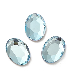 Light Azore Glass Rhinestone Cabochons, Flat Back & Back Plated, Faceted, Oval, Light Azore, 14x10x3.5mm