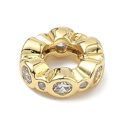 Прозрачный АВ Латунные микро проложить Цирконий Европейский бисером, бусины с большим отверстием, плоско-круглые, стойки покрытие, долговечный, без кадмия и без свинца, реальный 18 k позолоченный, ясно AB, 10x3 мм, отверстие : 4.8 мм