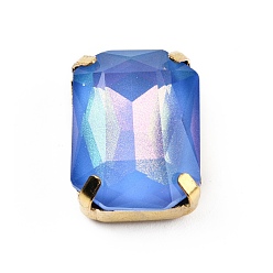 Sapphire Aurora(JM) Sew on Rhinestone, Faceted Glass Rhinestone, Multi-Strand Links, with Golden Tone Brass Settings, Rectangle Octagon, Sapphire, 18x13x7.5mm, Hole: 1.2mm