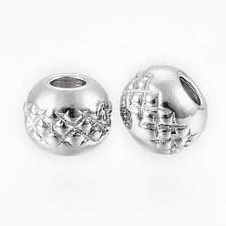 Stainless Steel Color 201 Stainless Steel Beads, Round with Ripples, Stainless Steel Color, 6x5mm, Hole: 2mm