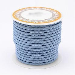 Light Sky Blue Braided Cowhide Leather Cord, Leather Rope String for Bracelets, Light Sky Blue, 4mm, about 5.46 yards(5m)/roll