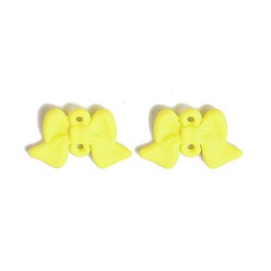 Champagne Yellow Spray Painted Alloy Connector Charms, Bowknot Links, Champagne Yellow, 10x15.5x2.5mm, Hole: 1mm