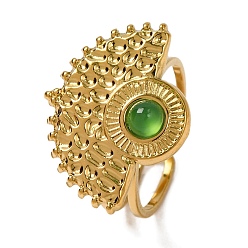 Зеленый агат Перстни с натуральным зеленым ониксом и агатом, солнечно-золотистый тон 304 манжеты из нержавеющей стали для женщин, ВС: 17x22 mm, внутренний диаметр: регулируемый