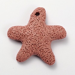Salmon Synthetic Lava Rock Big Starfish/Sea Stars Pendants, Dyed, Salmon, 52x51x11mm, Hole: 3mm
