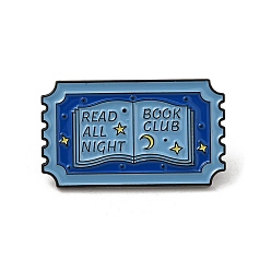 Light Blue Rectangle with Star & Moon & Word Read All Night Book Club Enamel Pins, Black Alloy Brooches for Clothes Backpack, Light Blue, 17.5x30x1.5mm