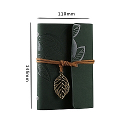 Dark Slate Gray PU Leather Cover Binder Notebooks, Travel Journal, with String, Leaf Pendants & Kraft Paper, Rectangle, Dark Slate Gray, 145x110mm