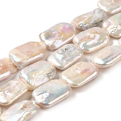 Old Lace Natural Baroque Pearl Keshi Pearl Beads Strands, Cultured Freshwater Pearl, Rectangle, Grade A, Old Lace, 18.5~19.5x14~15x4.5~5.5mm, Hole: 0.7mm, about 21pcs/strand, 15.63''(39.7cm)