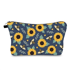 Steel Blue Bees Print Polyester Wallets with Zipper, Change Purse, Clutch Bag for Women, Rectangle, Steel Blue, 13.5x22x5cm