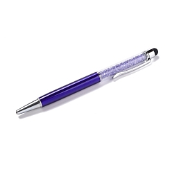 Indigo Silicone & Plastic Touch Screen Pen, Aluminum Ball Pen, with Transparent Resin Diamond Shape Beads, Indigo, 146x13x10mm