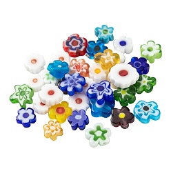 Mixed Color 30Pcs Handmade Millefiori Glass Beads, Plum Flower, Mixed Color, 8x4mm, Hole: 1mm, 30Pcs/Bag