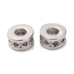 Орхидея Латунные шарики циркония кубической, долговечный, без свинца и без кадмия, платина, колонка, сиреневые, 6x3 мм, отверстие : 2.5 мм