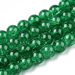 Green Spray Painted Crackle Glass Beads Strands, Round, Green, 8mm, Hole: 1.3~1.6mm, about 102~105pcs/strand, 30.55 inch~31.18 inch(77.6~79.2cm)