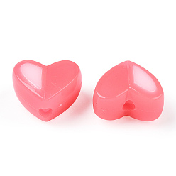 Light Coral Two Tone Opaque Acrylic Beads, Imitation Jelly, Heart, Light Coral, 14x16.5x9.5mm, Hole: 2.8mm, about 349pcs/500g
