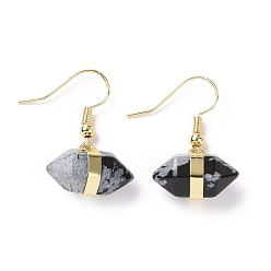 Snowflake Obsidian Natural Snowflake Bullet Dangle Earrings, Golden Brass Jewelry for Women, Cadmium Free & Lead Free, 29.5~31mm, Pin: 0.6mm