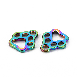 Rainbow Color Alloy Charms, Cadmium Free & Nickel Free & Lead Free, Paw Print, Rainbow Color, 13x11x1.5mm, Hole: 1.8mm