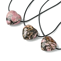 Родонит Естественно родонит кулон ожерелья, воском шнура, сердце, 14.17~27.95 дюйм (36~71 см)