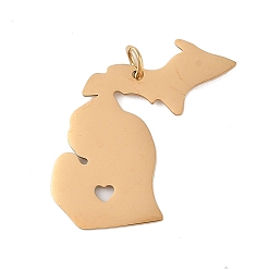 Настоящее золото 18K Ионное покрытие (ip) 304 подвески из нержавеющей стали, карта Мичигана, реальный 18 k позолоченный, 26x27x1 мм, отверстие : 3 мм