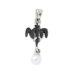 Платина Стойки обшивки латунные подвески, без кадмия и без свинца, с имитацией опала из смолы и жемчужиной из АБС-пластика, долговечный, платина, 23x10.5x5 мм, отверстие : 4.5x2.5 мм