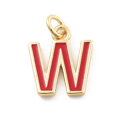 Letter W Стойки обшивки латунные подвески, с эмалью и кольцом для прыжков, без кадмия и без свинца, долговечный, реальный 18 k позолоченный, буквы, Буква W, 11.5x10x1 мм, отверстие : 2.5 мм
