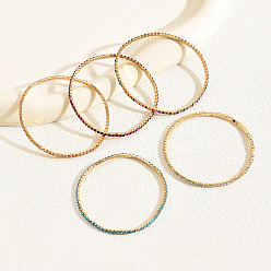 Mixed Color Real 18K Gold Plated Iron Bangle, Cubic Zirconia Bangle, Mixed Color, Inner Diameter: 2~2-3/4 inch(5~7cm)