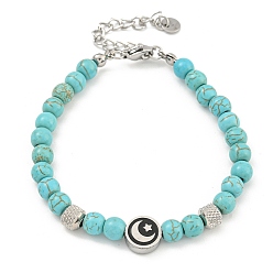 Луна 304 Женские круглые браслеты из нержавеющей стали и синтетической бирюзы из бисера, луна, 7-1/8 дюйм (18.2 см)