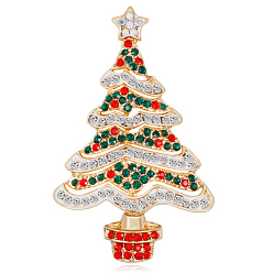 Red Christmas Tree Rhinestones Brooch Pin, Alloy Badge for Backpack Clothes, Red, 43x30mm