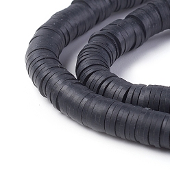 Black Flat Round Eco-Friendly Handmade Polymer Clay Beads, Disc Heishi Beads for Hawaiian Earring Bracelet Necklace Jewelry Making, Black, 6x1mm, Hole: 2mm, about 353~378pcs/strand, 17.7 inch