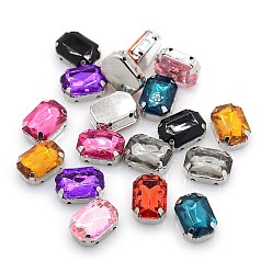 Mixed Color Sew on Rhinestone, Multi-strand Links, Imitation Taiwan Acrylic Rhinestone, with Platinum Plated Brass Prong Settings, Rectangle, Faceted, Mixed Color, 18x13x7mm, Hole: 1mm