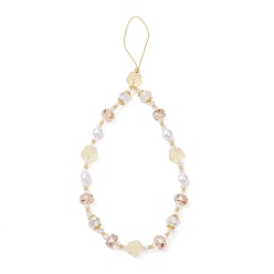 Разноцветный Сплав стеклянные бусины телефон ремешок цепи, цветок, золотые, красочный, 219 мм