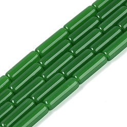 Green Imitation Jade Glass Beads Strands, Bugle, Green, 12.5~13x4~4.5mm, Hole: 0.6~0.9mm, about 28~29pcs/strand, 14.57~15.16 inch(37~38.5cm)