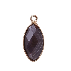 Botswana Agate Natural Botswana Agate Pendants, with Golden Plated Brass Edge, Faceted, Horse Eye Charms, 17x9mm