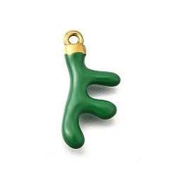 Зеленый 304 подвески из нержавеющей стали, с эмалью, ионное покрытие (ip), золотые, очарование в форме коралла, зелёные, 23.5x11x3 мм, отверстие : 1.6 мм