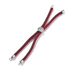 Темно-Красный Серебряные браслеты из витого нейлонового шнура, Изготовление браслета из звеньев для подвески-коннектора, с долговечным платиновым латунным наконечником шнура и сплавом «древо жизни», темно-красный, 8-3/4~8-7/8 дюйм (22.2~22.6 см), отверстие : 2 мм