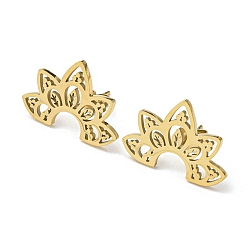 Golden 304 Stainless Steel Stud Earrings, Hollow Flower, Golden, 15x22mm
